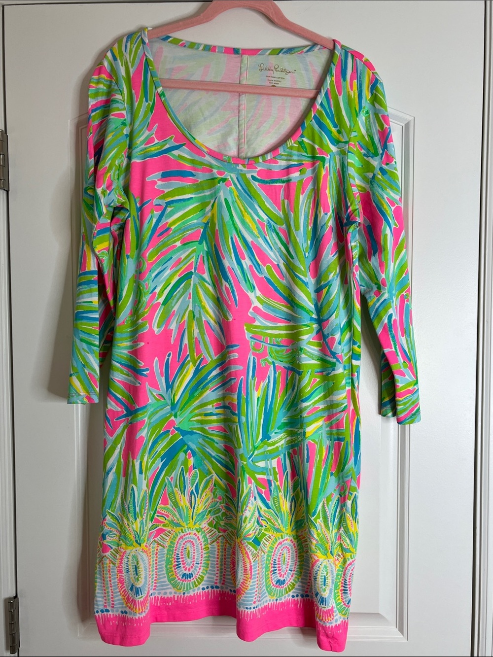 Lilly Pulitzer Pink, Green & Blue Palm-Print Midi Dress-XL